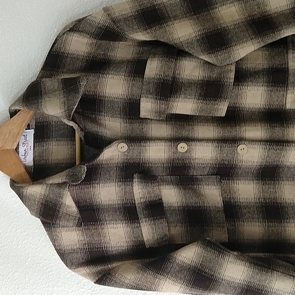 Urban Street Long Plaid Button Down Light Weight Jacket Coat Brown Neutral - Picture 2 of 7